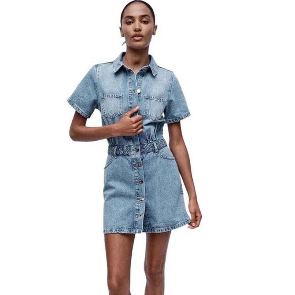 Zara Button-Front Denim Shirt Dress in Light Blue size large